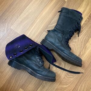 Dr. Martens 12107 Triumph Tall Foldover Leather Boots - Purple Plaid - Womens 9